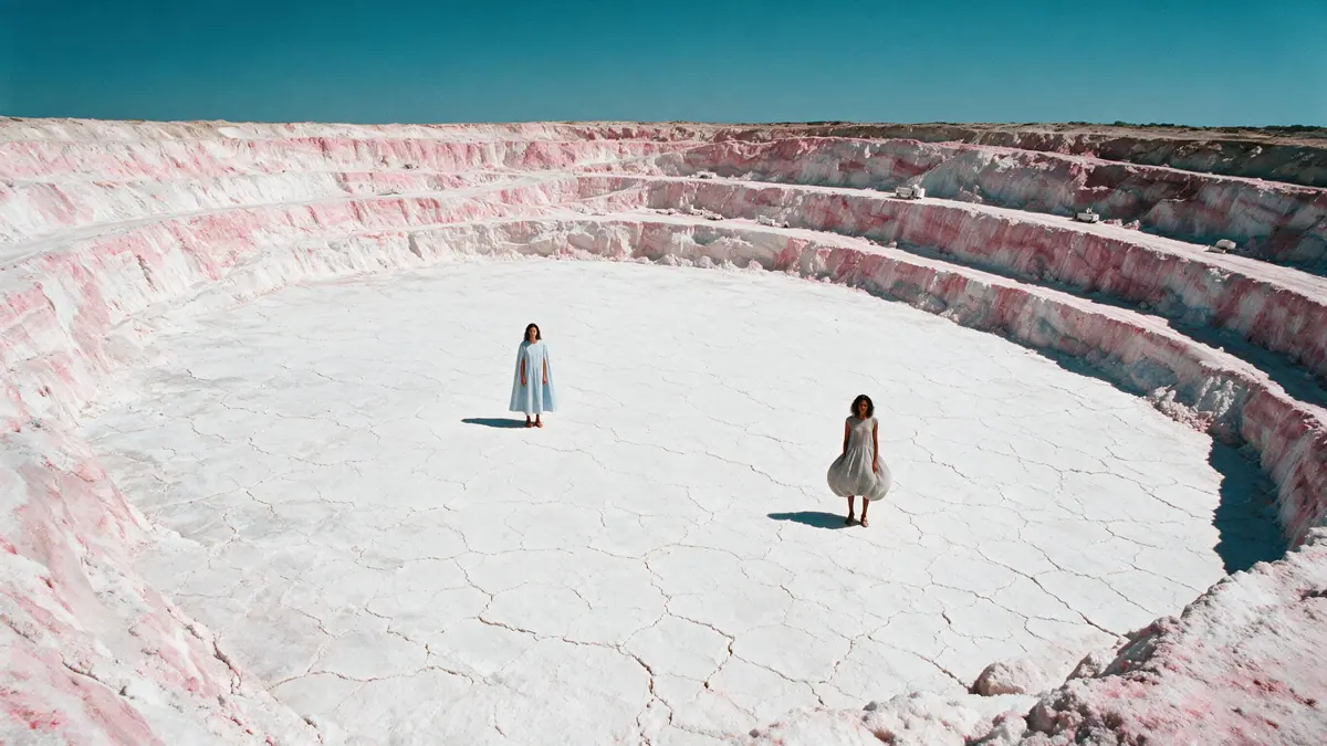 Salt mine editorial — aerial, two figures